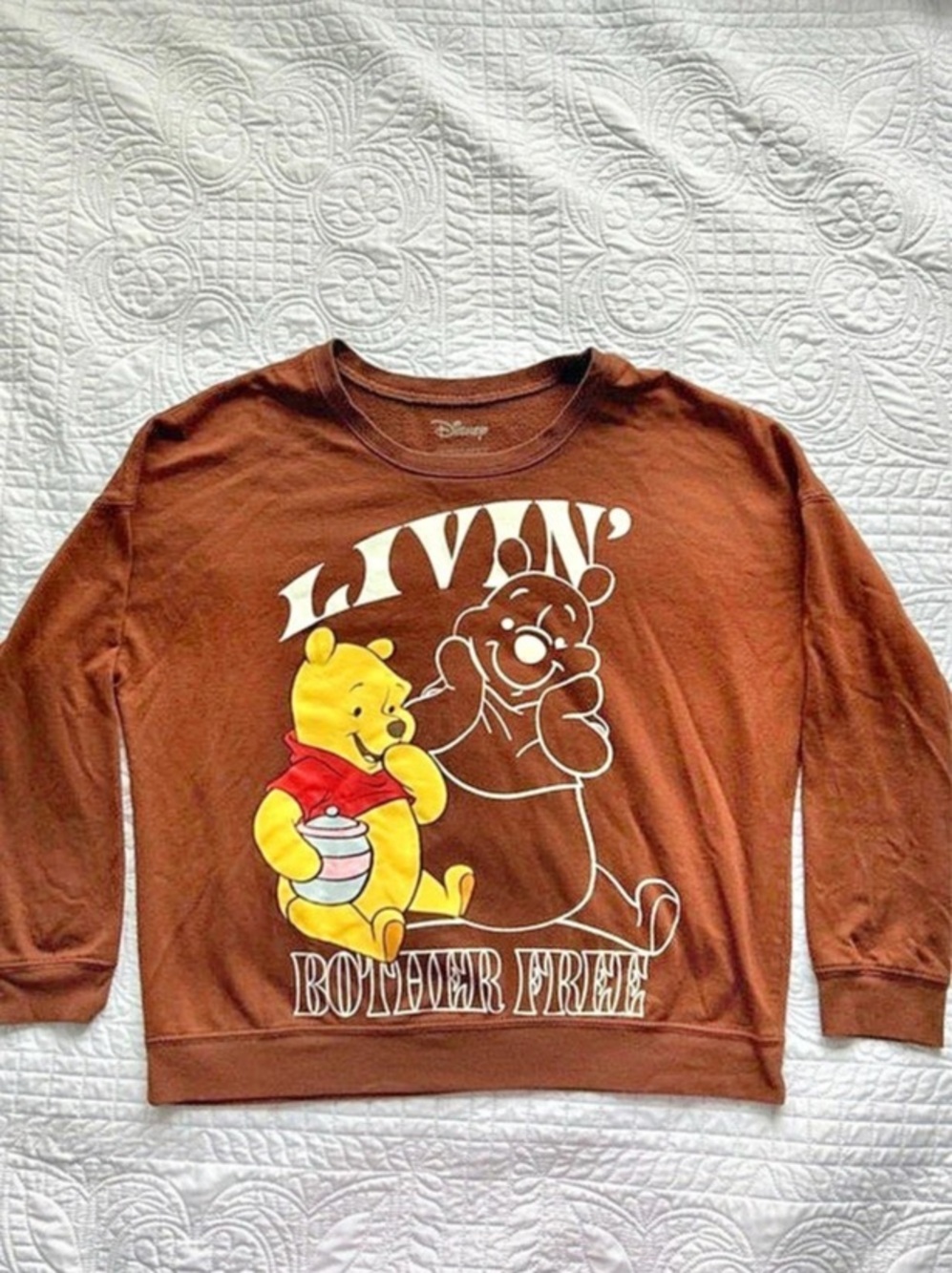 Disney Winnie the Pooh Livin' Bother Free Graphic Sweatshirt Brown & Yellow